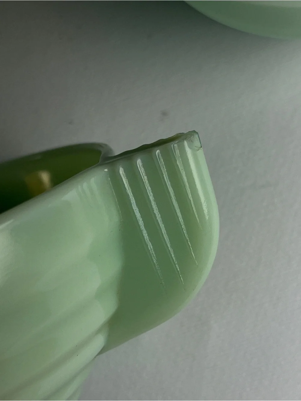 Vintage Jadeite Cup Set 7 Art Deco Style Ribbed Milk Glass Coffee Cups - FRANCE